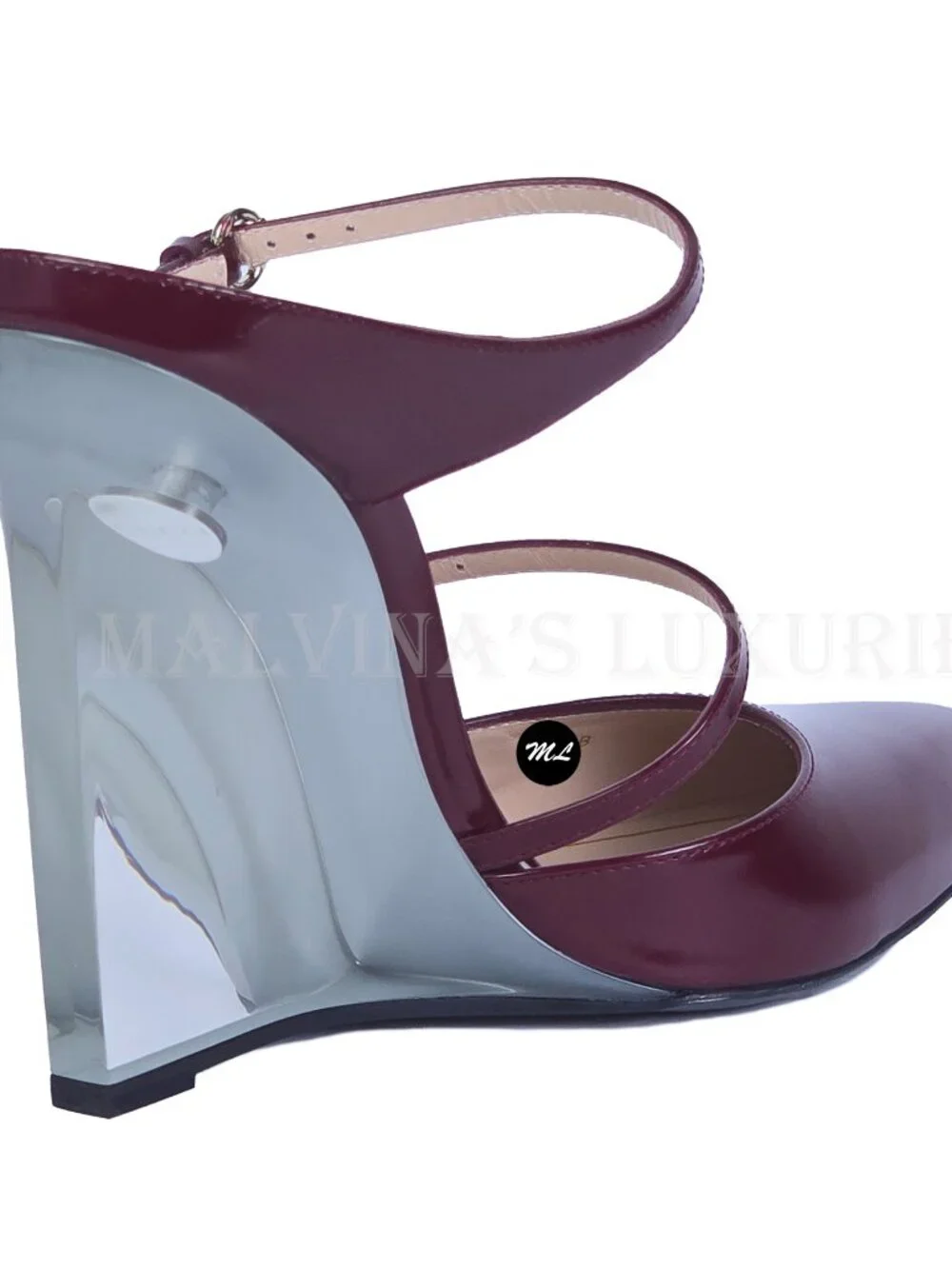 GUCCI SHOES LEATHER w LUCITE WEDGE MULES LOGO EMBOSSED  sz 38 8